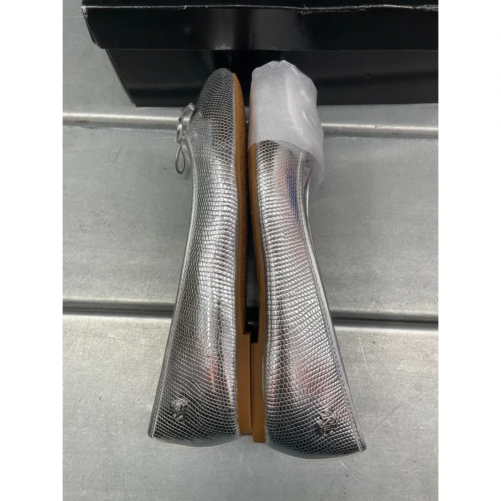 Lauren Ralph Lauren Jayna Flats Ballet Womens 6‎ Silver Leather Bow Slip On